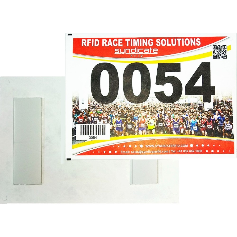 Number Bib for racing timing with 2 integrate foam tag